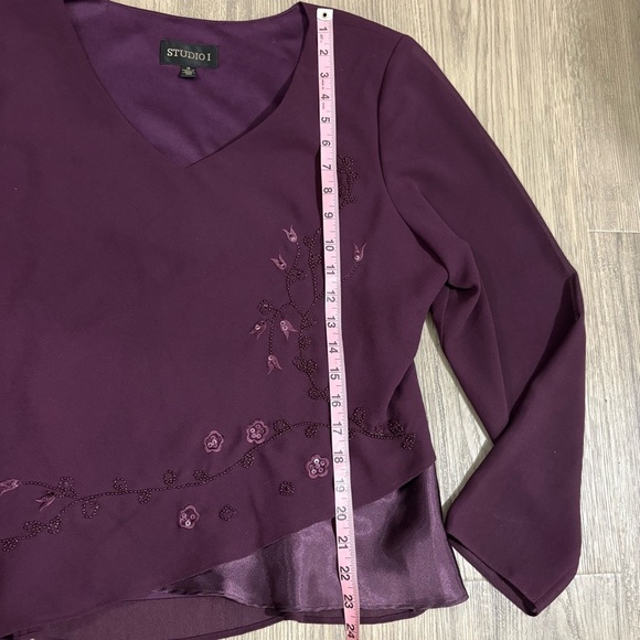 Studio I Purple Beaded Embellished Evening Blouse Top Long Sleeve Sz 18 Chiffon - Picture 7 of 14